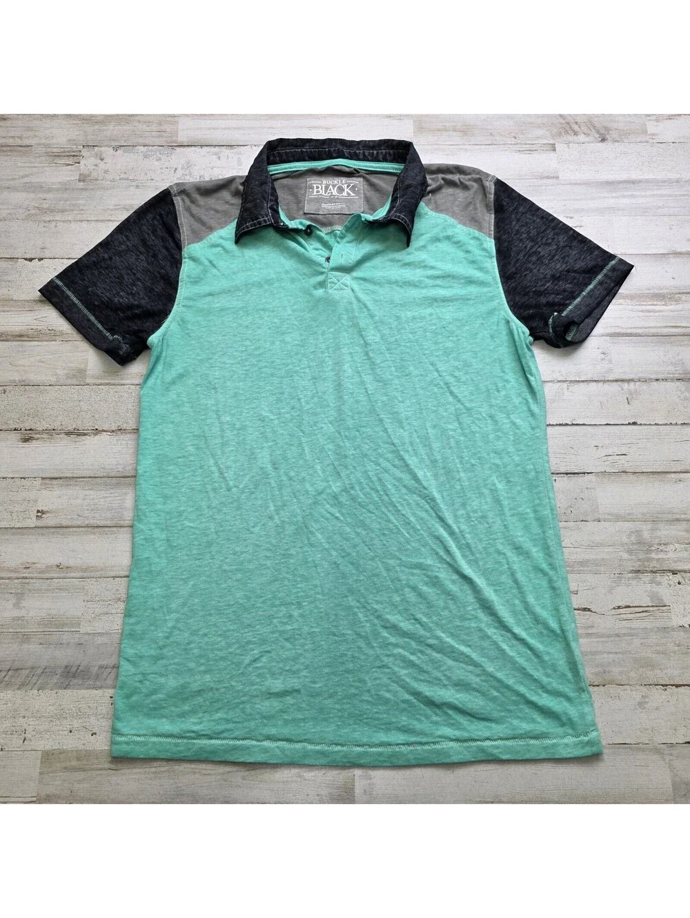Buckle BKE Black Green Contrast Sleeves Polo Shirt LG Standard (fits tight)